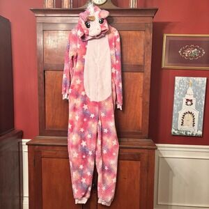 Celebrate Halloween Unicorn Costume Womens Large Hooded Plush Full Zip One Piece